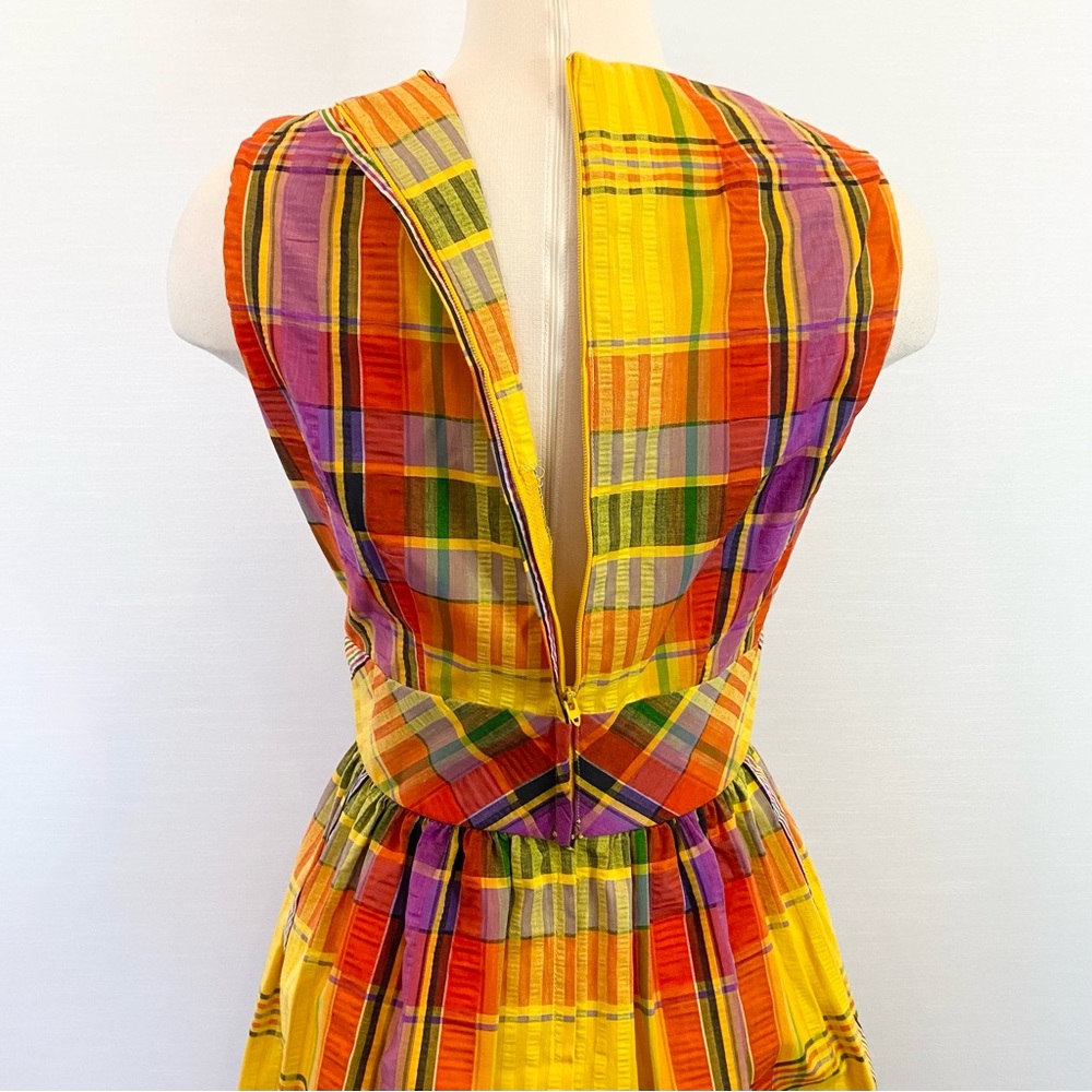 Vintage SWIRL Concept 70s Yellow Orange Madras Plaid Maxi Gown Long Column Dress - Picture 8 of 12